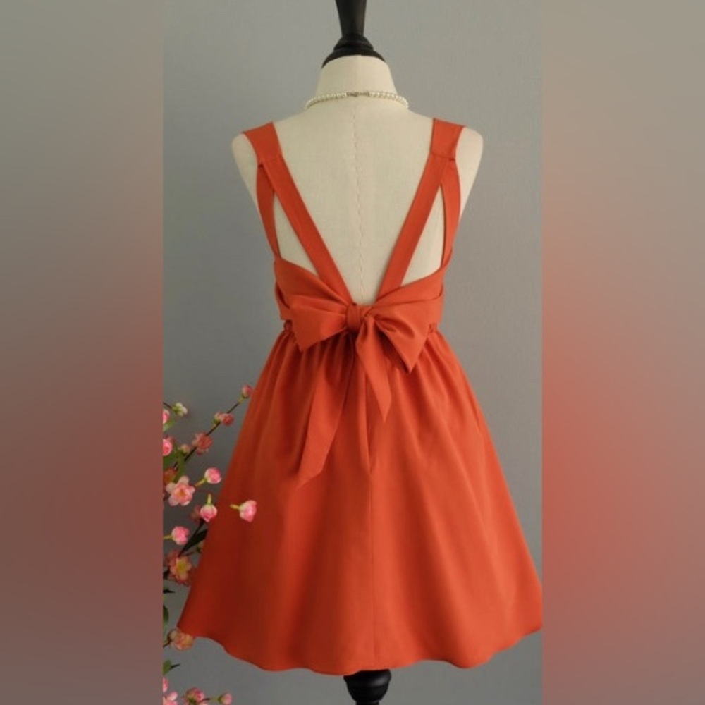 Mini dress dark orange custom made tie-back